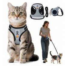 Harnais anti-fugue pour chat avec laisse rétractable de 5 m, harnais-gilet ajustable pour chaton, harnais doux et respirant pour petits