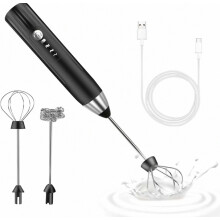 USB Rechargeable Electric Milk Frother, Mini Stainless Steel Handheld Whisk, Black