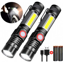 3-in-1-LED-Taschenlampe, USB-wiederaufladbare magnetische Zoom-Arbeitsleuchte, wasserdichte COB-Taschenlampe mit 4 Modi, 2er-Pack