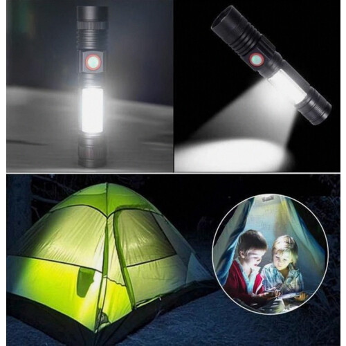 3 in 1 LED Flashlight, USB Rechargeable Magnetic Zoom Work Light, Waterproof COB Torch with 4 Modes, 2 Pack 2