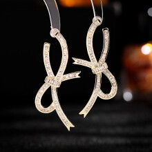 Elegante estilo francés, lujo ligero, pendientes de alta gama, diseño exclusivo, estilo hada, pendientes de circonita con lazo.