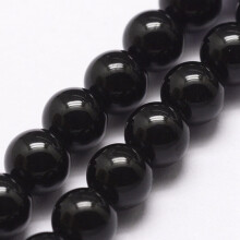 streng natuurlijke zwarte onyx kralen, rond geverfd, zwart, gat van 6 mm: 1 mm, ongeveer 32 stuks per streng, 7,5 inch