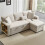 (Beige, Fabric) 3-Seater L-Shaped Sofa Bed with Storage 14