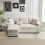 (Beige, Fabric) 3-Seater L-Shaped Sofa Bed with Storage 11