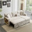 (Beige, Fabric) 3-Seater L-Shaped Sofa Bed with Storage 5