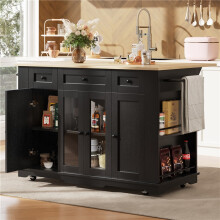(Black) Modern Kitchen Island – 151.5x60x91.7cm, Black