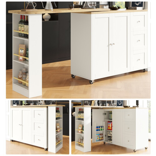 (White, MDF) White Multifunctional Swivel Bar Table,138-209 cm