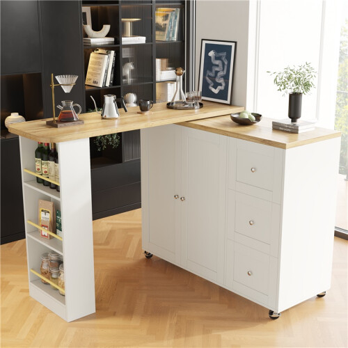 (White, MDF) White Multifunctional Swivel Bar Table,138-209 cm 2