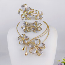 (ST256) 18K Gold Plated Jewelry Set For Women Exquisite Italian Necklace Earrings Bracelet Ring Bridal Wedding Party Gift