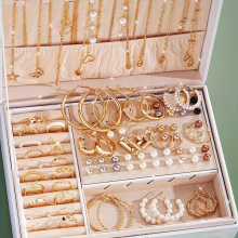 (gold) 86 Piece Women's Fashion Jewelry Set Pearl Alloy Earrings Necklace Ring Bracelet Stackable Boho Style Jewelry Party Daily Boxless
