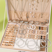 (silver) 86 Piece Women's Fashion Jewelry Set Pearl Alloy Earrings Necklace Ring Bracelet Stackable Boho Style Jewelry Party Daily Boxless