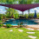 Toldo de jardim/pátio com proteção solar, impermeável e com raios UV, em formato triangular, para uso externo. 1