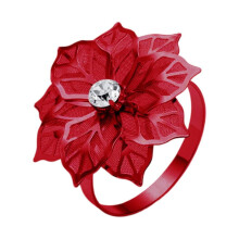 Rond de serviette Miayilima pour événements et fêtes, en acier inoxydable, motif fleur, rouge. Style européen haut de gamme.