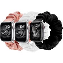 3-pack kompatibla med Apple Watch-armband, scrunchies, 38 mm/40 mm/41 mm, mjukt tryckt tyg för serie SE7 6 5 4 3 2 1, S/M