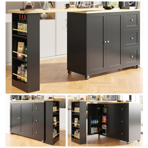 (Black, MDF) Black Multifunctional Swivel Bar Table, 138-209 cm