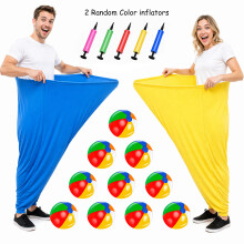 2 Sets Oma-Hosen-Fangspielset, mit 10 sechsfarbigen Hüpfbällen und 2 Luftpumpen in zufälligen Farben, lustige Team-Staffel