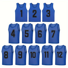 (Blue, 40) 12 Team-Trikots mit Boxnummern 1 bis 12, lockere Netzweste, leicht und nicht einschränkend für den Sport, leuchtende Farben