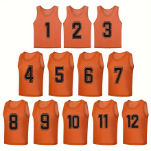 (Orange, 40) 12 Team-Trikots mit Boxnummern 1 bis 12, lockere Netzweste, leicht und nicht einschränkend für den Sport, leuchtende Farben