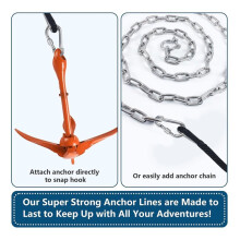 Anchor Rope, Marine Anchor Rope, Solid Braided MFP with Stainless Steel Grommets and Snap Hooks