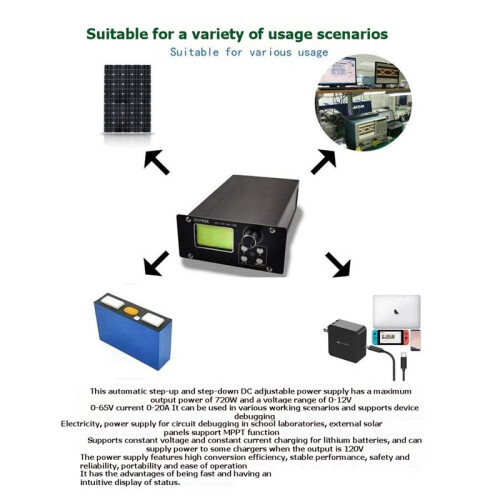 120V 20A Step-/Step-Down Adjustable 720W MPPT Solar Cell Charging Control Anti-Reverse Charging and Automatic Stop 2