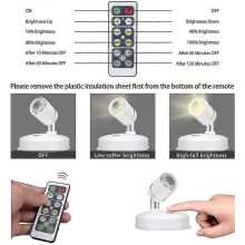 2pcs Wireless Spot Lights Battery Operated Picture Lights Mini Accent Lights Indoor Dimmable Led Spotlight with Remote Stick On Anywhere Rotatable Wal