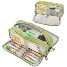 Trousse à crayons unie avec fermeture éclair, grande capacité, 3 compartiments, idéale pour les collégiens, lycéens et étudiants.