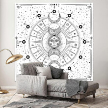 White Tapestry Wall Hanging Sun Moon Stars Space Psychedelic Tapestries Wall Tapestry for Bedroom Aesthetic Home Wall Dorm Dcor (Bright White, 59.1x59
