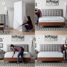 (Queen 152X203X46cm, White) 6 Sides Fully Enclosed Waterproof & Dust-proof Mattress Cover with Zipper for Double Bed