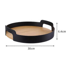 (Black) Ottoman Tray, Serving Tray with Handles, Rustic Round Wooden Trays, Coffee Table Tray, Modern Bamboo Serving Trays, Wooden Ottoman Trays.