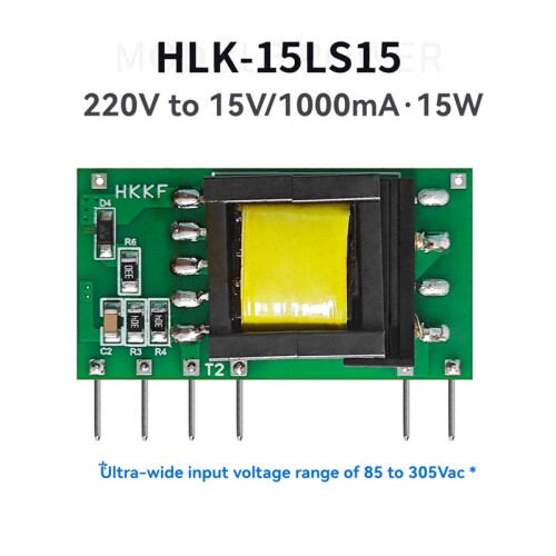 AC- Isolated  Power Module 220V to 15V 1A 15W 85-305V Wide Input Step-Down Voltage Regulator 1