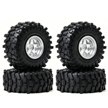Zestaw 4 Kół 0,7" z Metalowymi Piastami i Oponami Terenowymi do Modelu SCX30 RC w Skali 1/30, w Kolorze Srebrnym