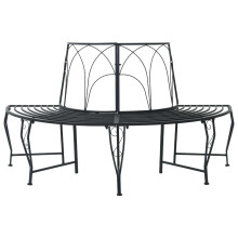 vidaXL Tree Bench 4-Seater 160 x 80 x 89 cm Steel Black Half-round