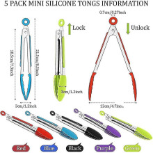 Kitchen Tongs (5 Pack 8 Inches) Stainless Steel Small Cooking Tongs with Silicone Tips