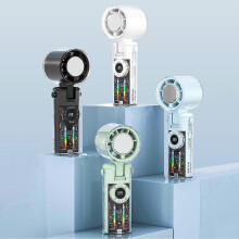 (Transparent Green) Ice Cooling Hand Fan Digital Display usb Charging Small Electric Fan for Outdoor