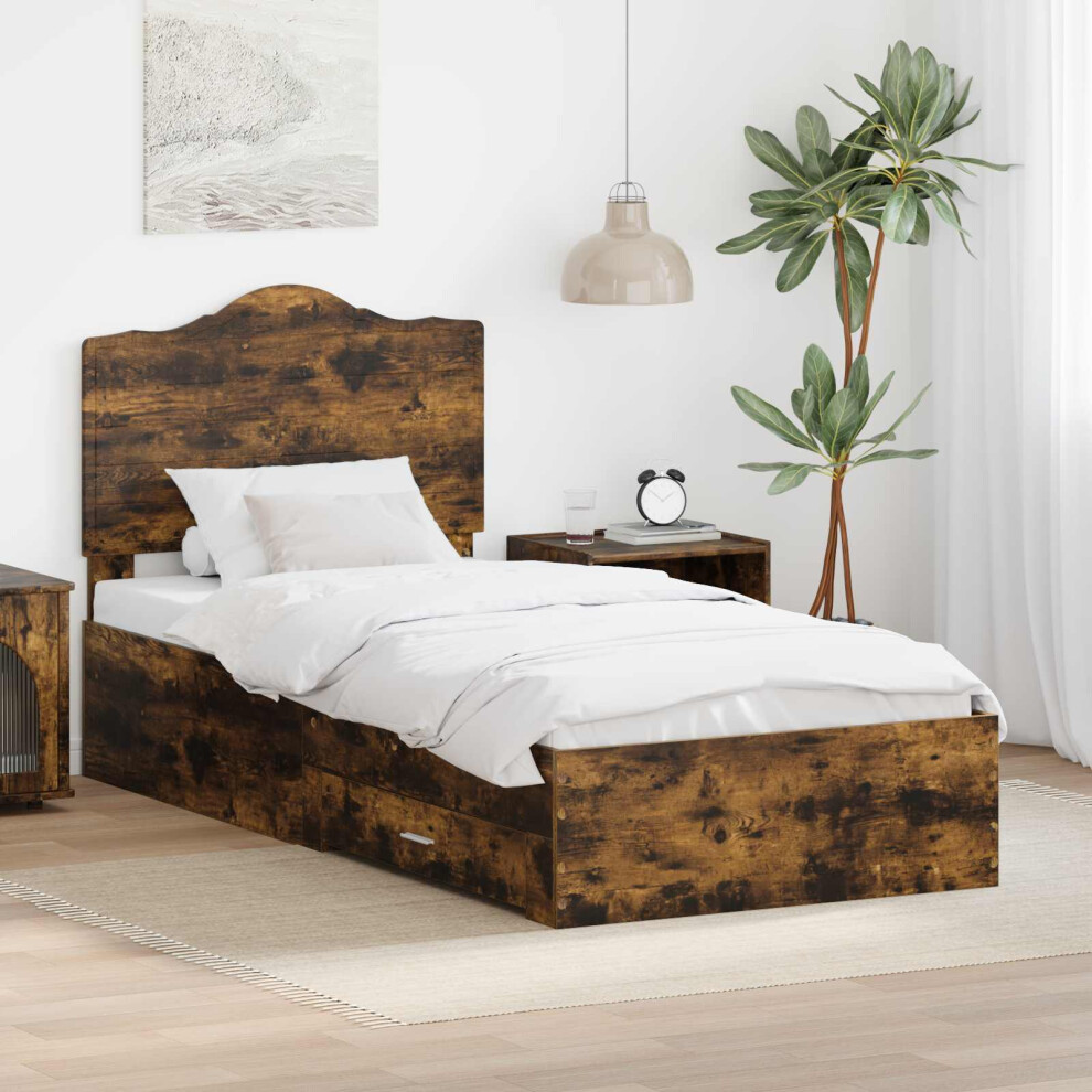 Vidaxl Bed Frame With Headboard Smoked Oak 70 X 190 Cm Engineered Wood