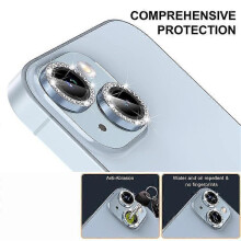 (LightBlue) ENKAY HAT PRINCE 1 Set Compatible For iPhone 15 Pro / 15 Pro Max Camera Lens Protector Rhinestone Decor Rear Lens Film