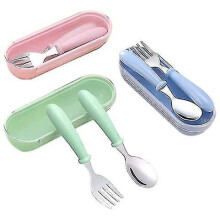 3pcs Mini Toddler Fork And Spoon Sets, Pink + Green + Blue