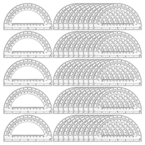 50 Pack Plastic Protractor, 6 Inch Clear Protractor for Geometry, School, Office