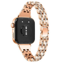 (PinkGold) Compatible For Huawei Watch Fit 3 Metal Band Rhinestone Decorated Smart Watch Wrist Strap