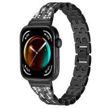 (Black) Compatible For Huawei Watch Fit 3 Metal Band Rhinestone Decorated Smart Watch Wrist Strap