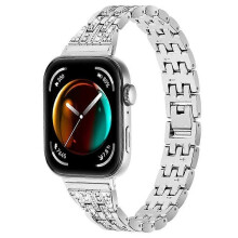 (Silver) Compatible For Huawei Watch Fit 3 Metal Band Rhinestone Decorated Smart Watch Wrist Strap