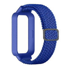 (Blue) Compatible For Xiaomi Smart Band 9 Active / Redmi Band 3 Woven Nylon Strap Snap-On Case Watch Band