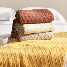 (Beige) JB002 127x172cm Tassels Decor Sofa Bed Throw Blanket Summer Air Conditioning Blanket