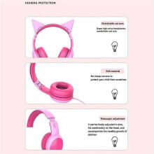 (Purple) GORSUN GS-E61V 3.5mm Wired Kids Headphone Foldable Children Music Headset with Detachable Cat Ears Decor