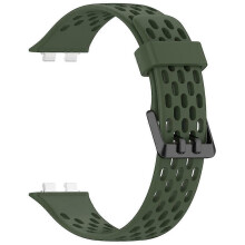 (DarkGreen) Breathable Holes Silicone Strap Compatible For Huawei Band 11 / 11 Pro / 11 NFC / 11 Pro NFC Sports Watch Band