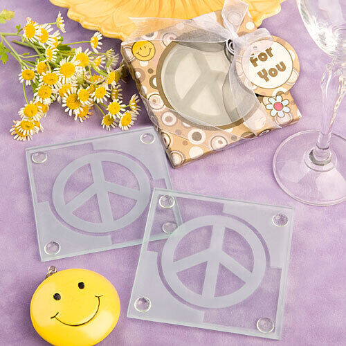 Peace Sign Design Glass Coaster Set 1