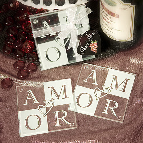AMOR Glass Coasters, Set of 2 1