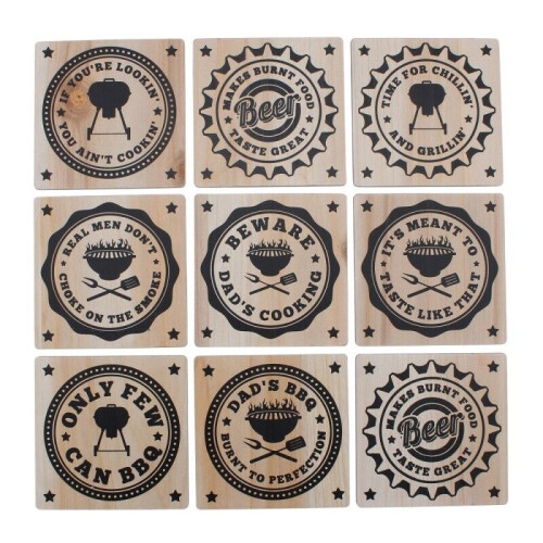 Set of 9 Dad's BBQ Wooden Coasters 1