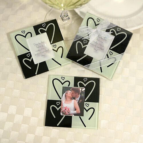 Heart Design Glass Photo Coaster Set 1