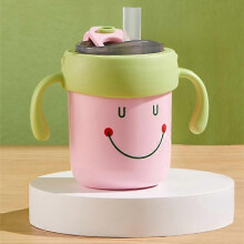 (Pink) 300ml Toddler Stainless Steel Sippy Cup with Scale Handles